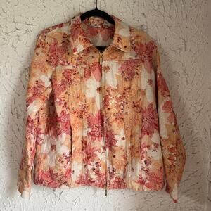 Laura Ashley Floral Jacket Cottagecore Prairie Boho Zip Front Blazer Medium